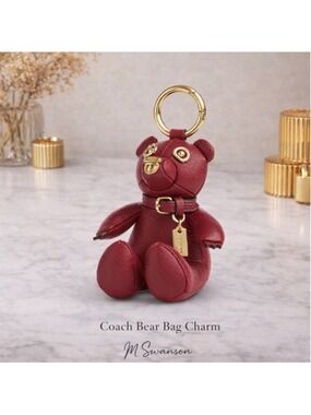 NEW Coach Red Bear Bag Charm Pebble Leather CP369 NWT